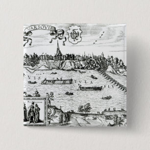 Bóton Quadrado 5.08cm Mapa de Varsóvia, de "Civitates Orbis Terrarum"