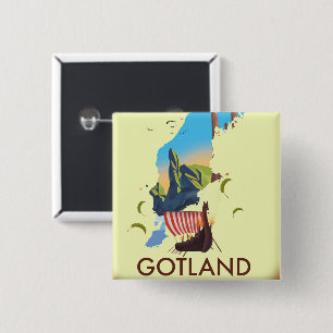Bóton Quadrado 5.08cm Mapa de viagem Viking do Mar Báltico de Gotland