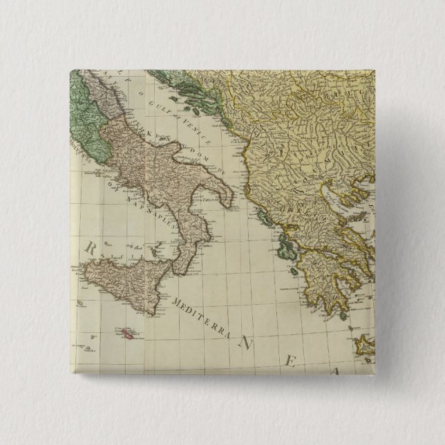 Bóton Quadrado 5.08cm Mapa do Atlas Composto do Mediterrâneo (Frente)