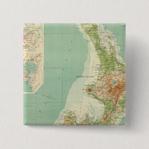 Bóton Quadrado 5.08cm Mapa do Atlas da Nova Zelândia