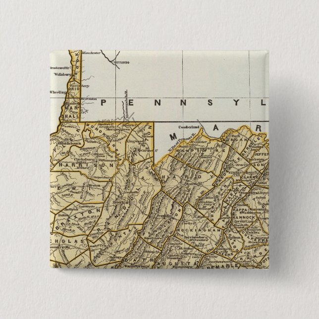 Bóton Quadrado 5.08cm Mapa do Atlas Virginia (Frente)