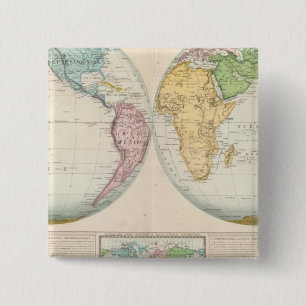 Bóton Quadrado 5.08cm Mapa do Clima do Duplo Hemisfério