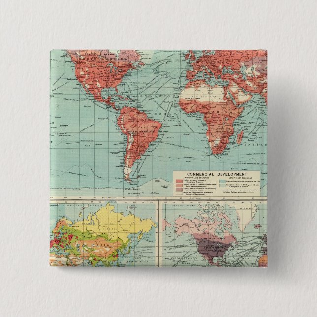 Bóton Quadrado 5.08cm Mapa do comércio mundial (Frente)