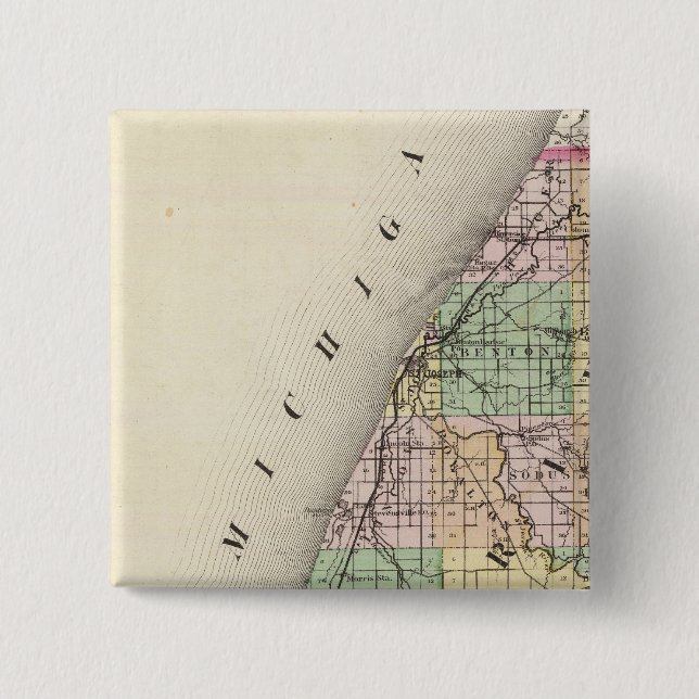 Bóton Quadrado 5.08cm Mapa do Condado de Berrien, Michigan (Frente)