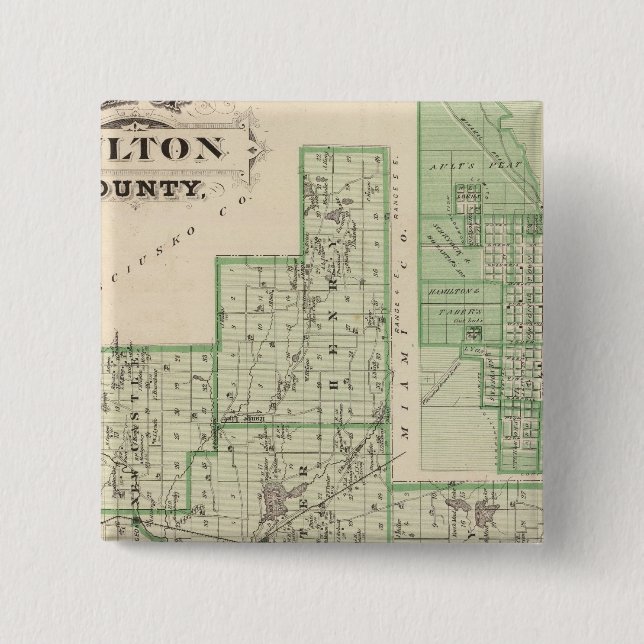 Bóton Quadrado 5.08cm Mapa do Condado de Fulton com Rochester, Fulton Co (Frente)