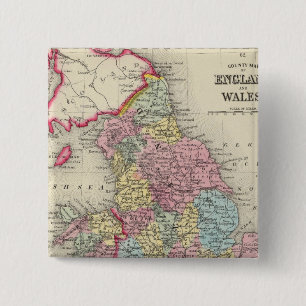 Bóton Quadrado 5.08cm Mapa Do Condado De Inglaterra E Do País De Gales