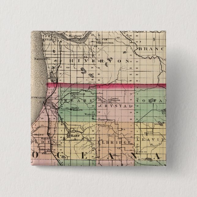 Bóton Quadrado 5.08cm Mapa do Condado de Oceana, Michigan (Frente)