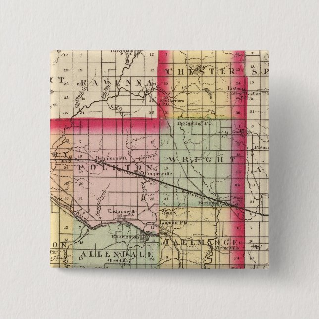 Bóton Quadrado 5.08cm Mapa do Condado de Ottawa, Michigan (Frente)