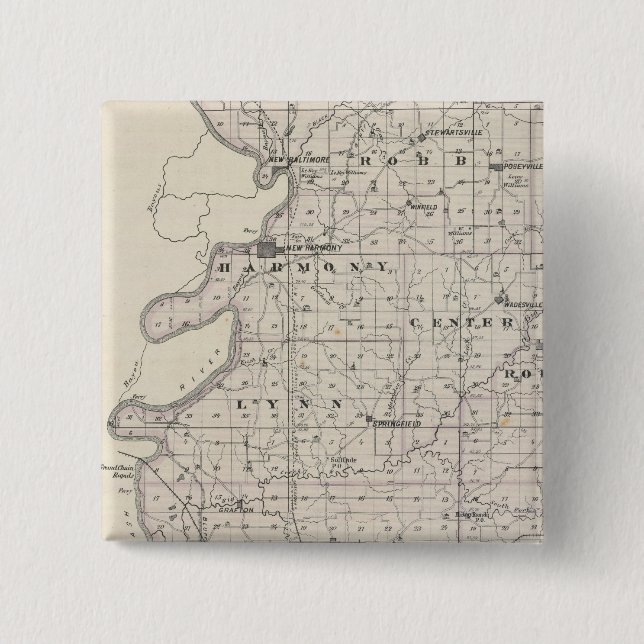 Bóton Quadrado 5.08cm Mapa do Condado de Posey (Frente)
