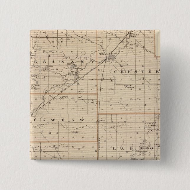 Bóton Quadrado 5.08cm Mapa do Condado de Wabash (Frente)