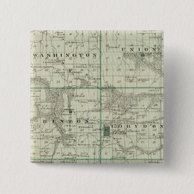 Bóton Quadrado 5.08cm Mapa do Condado de Wayne, Estado de Iowa (Frente)