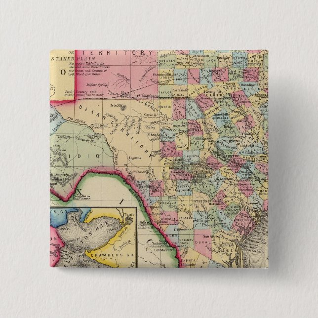 Bóton Quadrado 5.08cm Mapa Do Condado Do Texas (Frente)