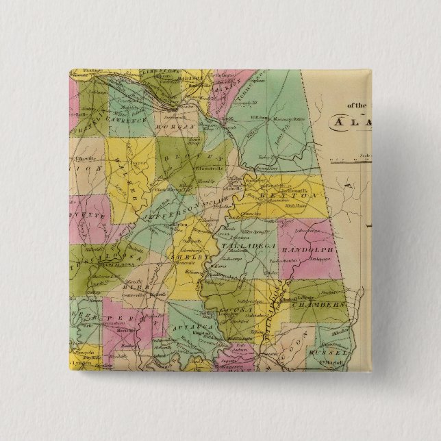 Bóton Quadrado 5.08cm Mapa do Estado do Alabama (Frente)