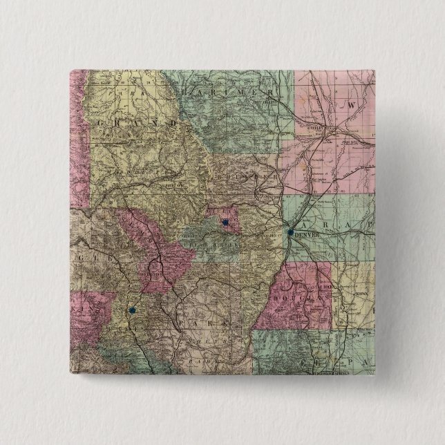 Bóton Quadrado 5.08cm Mapa do Estado do Colorado (Frente)