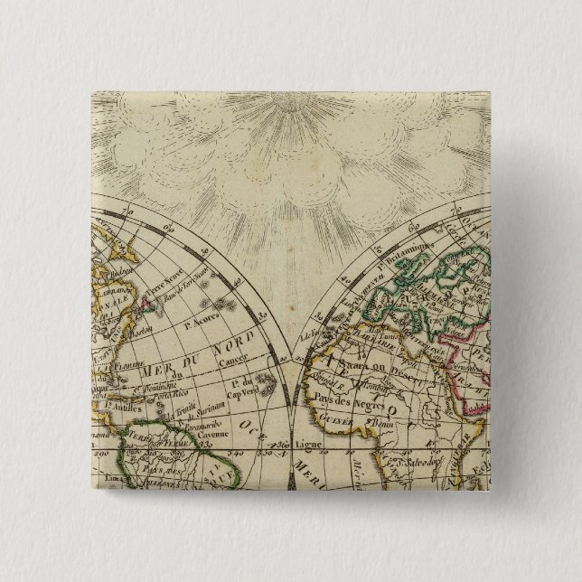 Bóton Quadrado 5.08cm Mapa do hemisfério duplo (Frente)