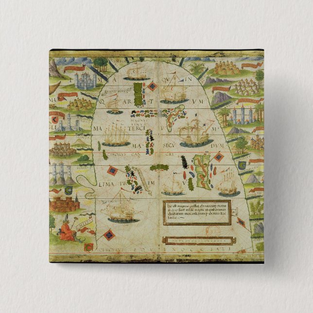 Bóton Quadrado 5.08cm Mapa do mar de China, fac-símile 'de atlas de (Frente)