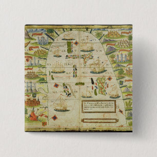 Bóton Quadrado 5.08cm Mapa do mar de China, fac-símile 'de atlas de