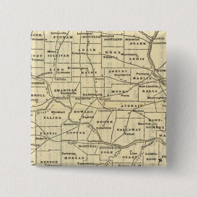 Bóton Quadrado 5.08cm Mapa do Missouri 2 (Frente)
