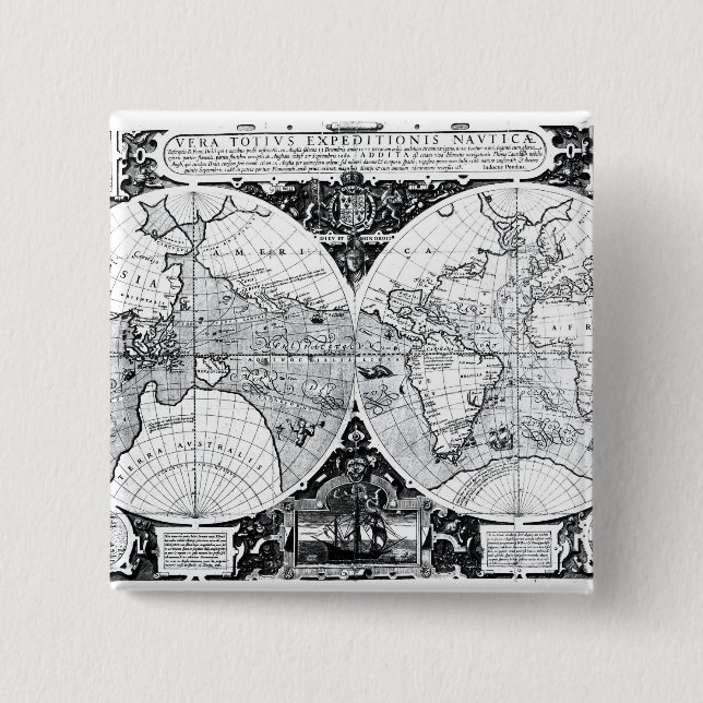 Bóton Quadrado 5.08cm Mapa do mundo (Frente)