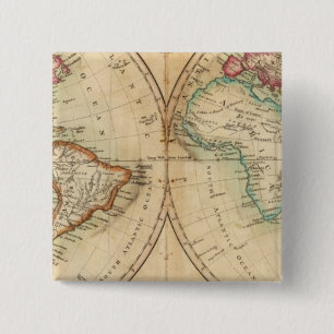 Bóton Quadrado 5.08cm Mapa do Mundo 3