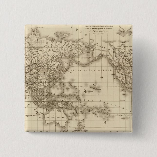Bóton Quadrado 5.08cm Mapa do mundo físico (Frente)