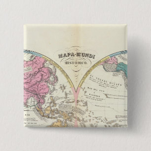 Bóton Quadrado 5.08cm Mapa do Mundo Histórico 3