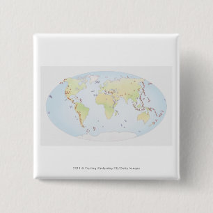 Bóton Quadrado 5.08cm Mapa do mundo que mostra locais da atividade