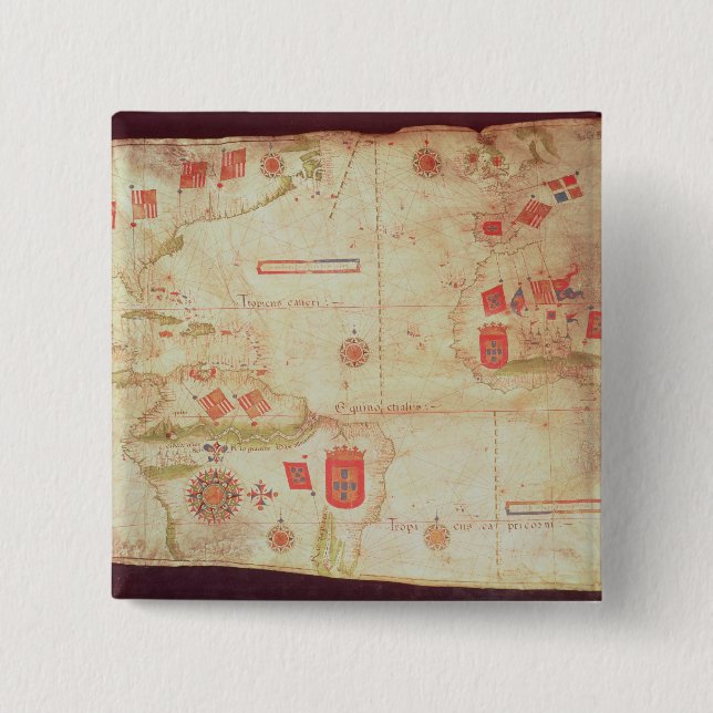 Bóton Quadrado 5.08cm Mapa do Oceano Atlântico, c.1550 (Frente)