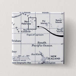 Bóton Quadrado 5.08cm Mapa do oceano de South Pacific