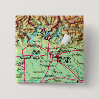 Bóton Quadrado 5.08cm Mapa do Pin da cidade de Milão, Italia