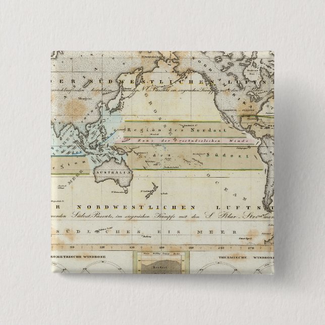 Bóton Quadrado 5.08cm Mapa do vento da Terra (Frente)