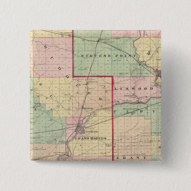Bóton Quadrado 5.08cm Mapa dos condados de madeira e porte (Frente)
