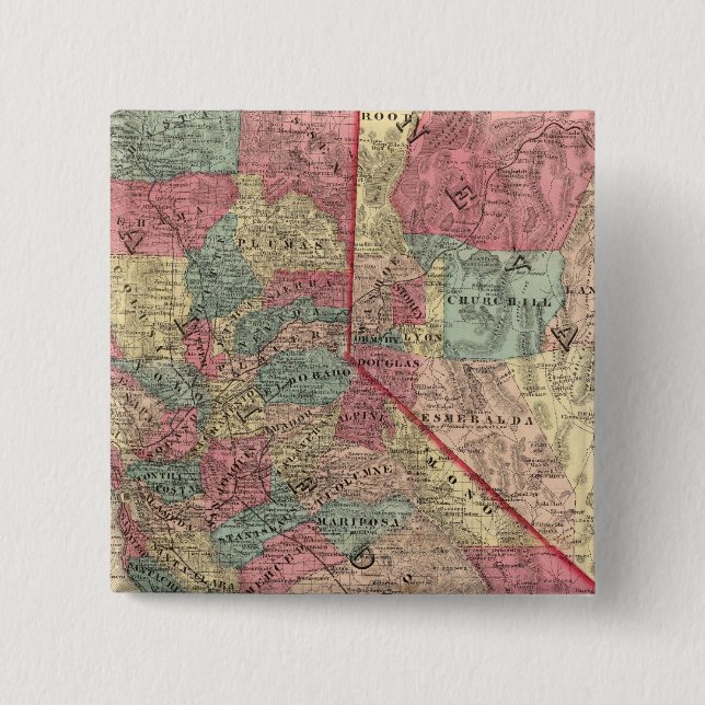 Bóton Quadrado 5.08cm Mapa dos Estados da Califórnia e de Nevada (Frente)