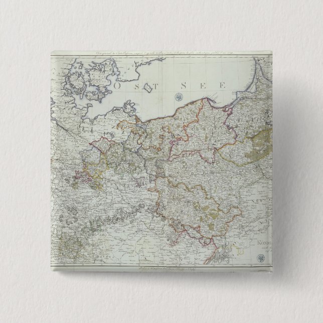 Bóton Quadrado 5.08cm Mapa dos estados prussianos em 1799 (Frente)