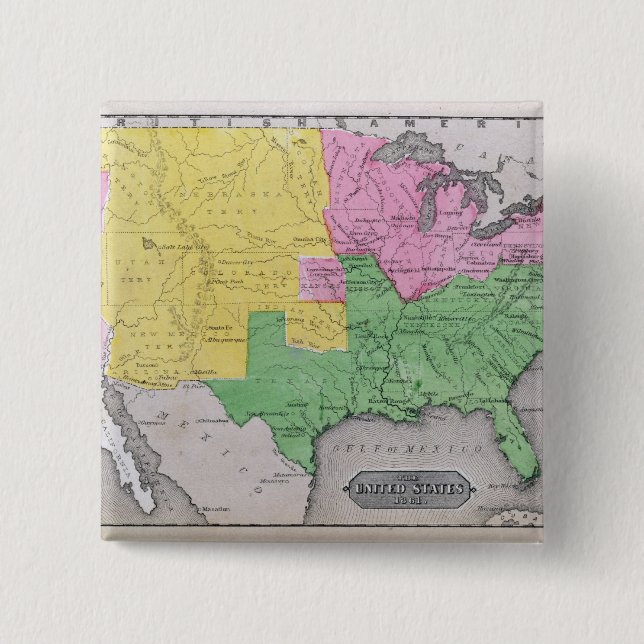 Bóton Quadrado 5.08cm Mapa dos Estados Unidos (Frente)