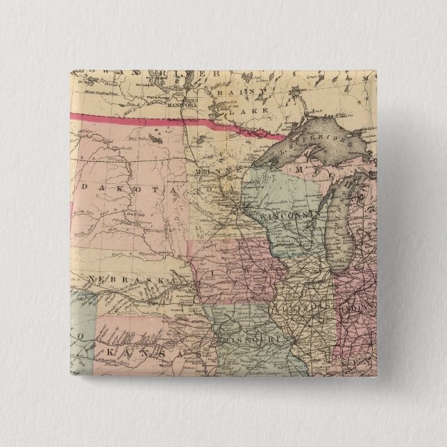 Bóton Quadrado 5.08cm Mapa dos Estados Unidos com Pony Express Route (Frente)