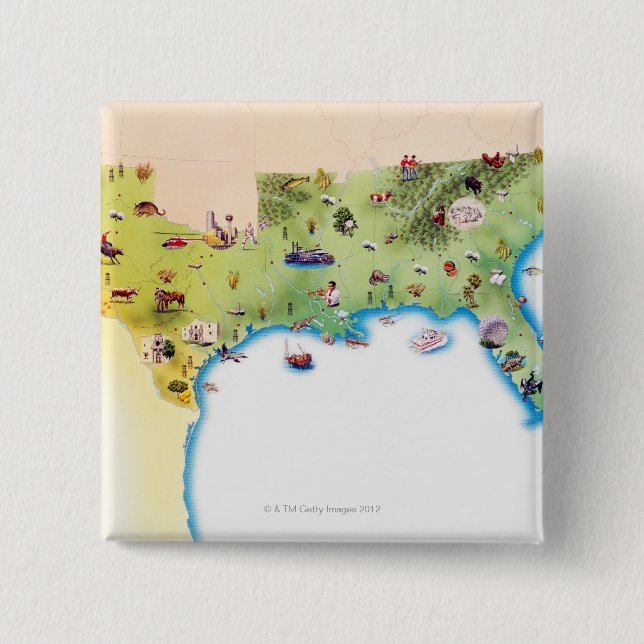 Bóton Quadrado 5.08cm Mapa dos Estados Unidos da América do Sul, com (Frente)