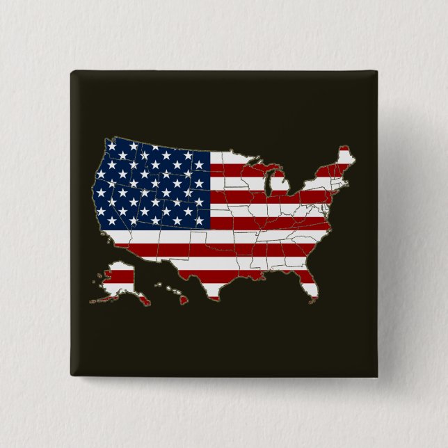 Bóton Quadrado 5.08cm Mapa dos EUA com bandeira americana (Frente)