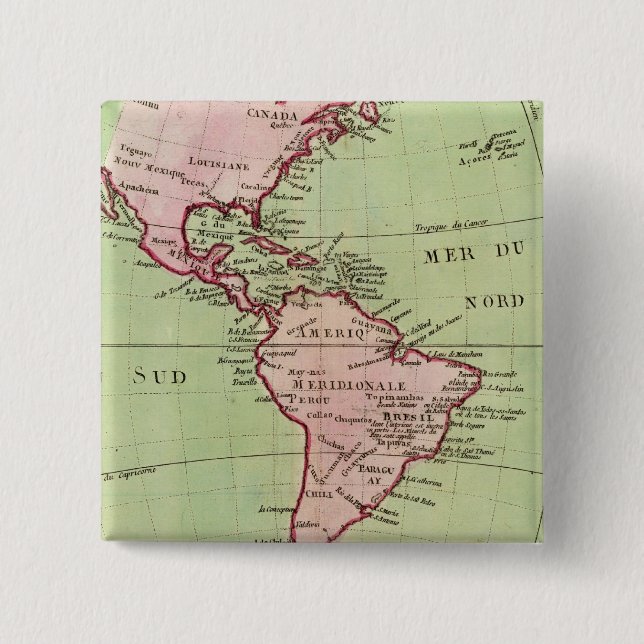 Bóton Quadrado 5.08cm Mapa físico das Américas (Frente)
