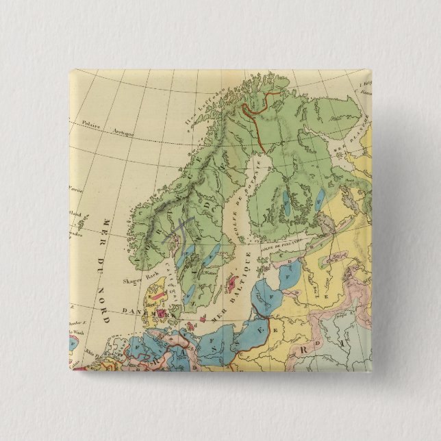 Bóton Quadrado 5.08cm Mapa Geológico da Europa (Frente)