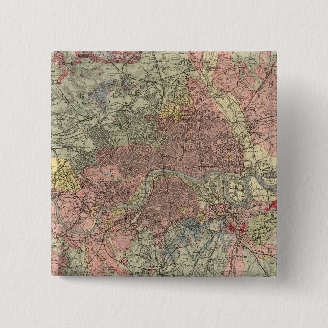 Bóton Quadrado 5.08cm Mapa geológico Londres (Frente)