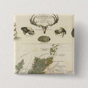 Bóton Quadrado 5.08cm Mapa geológico, paleontológico, Ilhas Britânica