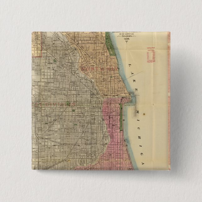 Bóton Quadrado 5.08cm Mapa-guia de Chicago de Blanchard (Frente)
