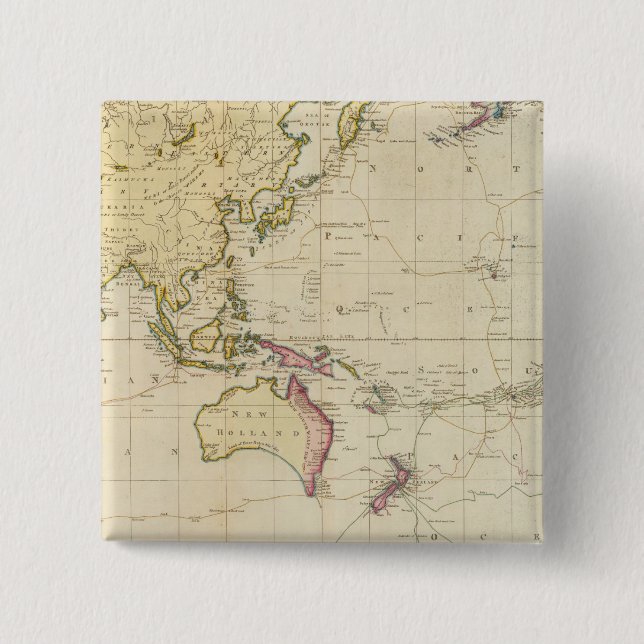 Bóton Quadrado 5.08cm Mapa histórico do gráfico geral (Frente)