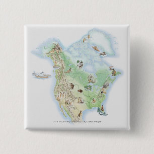 Bóton Quadrado 5.08cm Mapa ilustrado de America do Norte