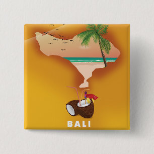 Bóton Quadrado 5.08cm Mapa ilustrado de Bali