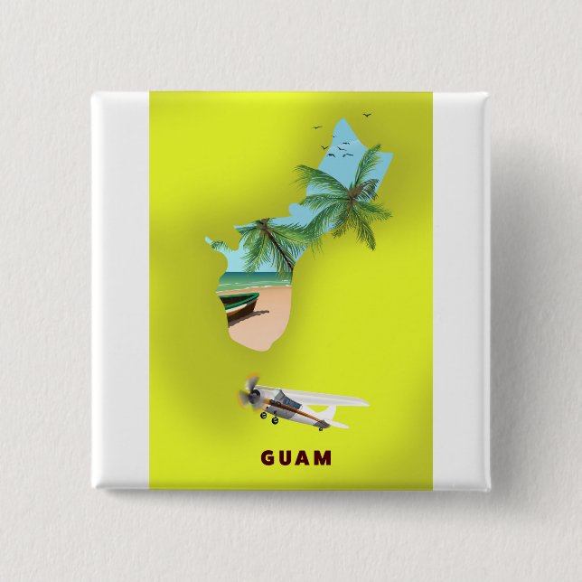 Bóton Quadrado 5.08cm Mapa ilustrado de Guam pôster de viagem (Frente)