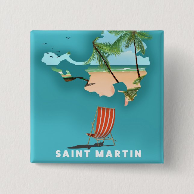 Bóton Quadrado 5.08cm Mapa ilustrado de São Martinho. (Frente)