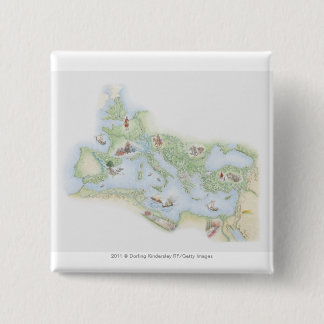 Bóton Quadrado 5.08cm Mapa ilustrado do império romano