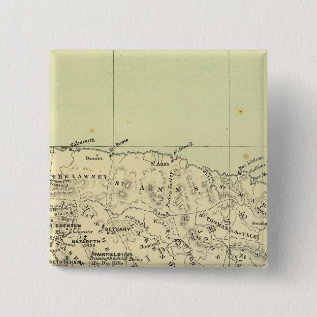 Bóton Quadrado 5.08cm Mapa litográfico da Jamaica (Frente)